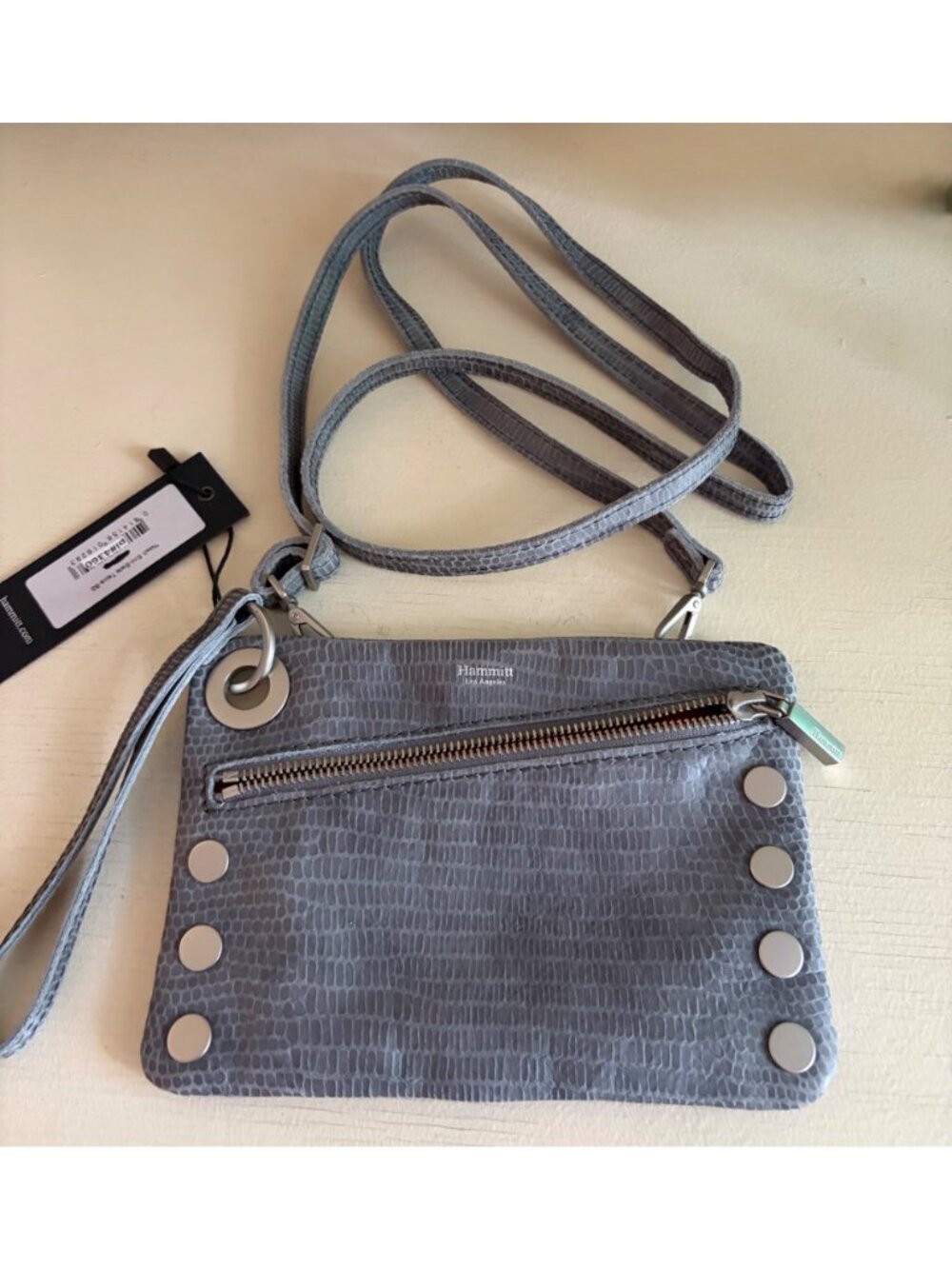 Hammitt Nash Small Slate Tejus Snake Ebossed Suede Crossbody Shoulder Handbag / - Picture 9 of 13